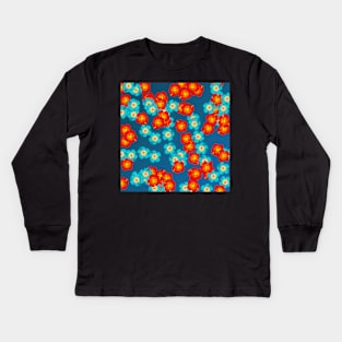 Blue and red hibiscus Kids Long Sleeve T-Shirt